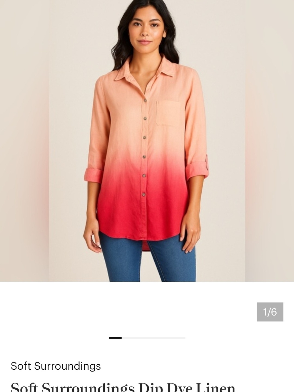 Soft Surroundings Women's Dip-Dye Linen Shirt - Peach to Red
